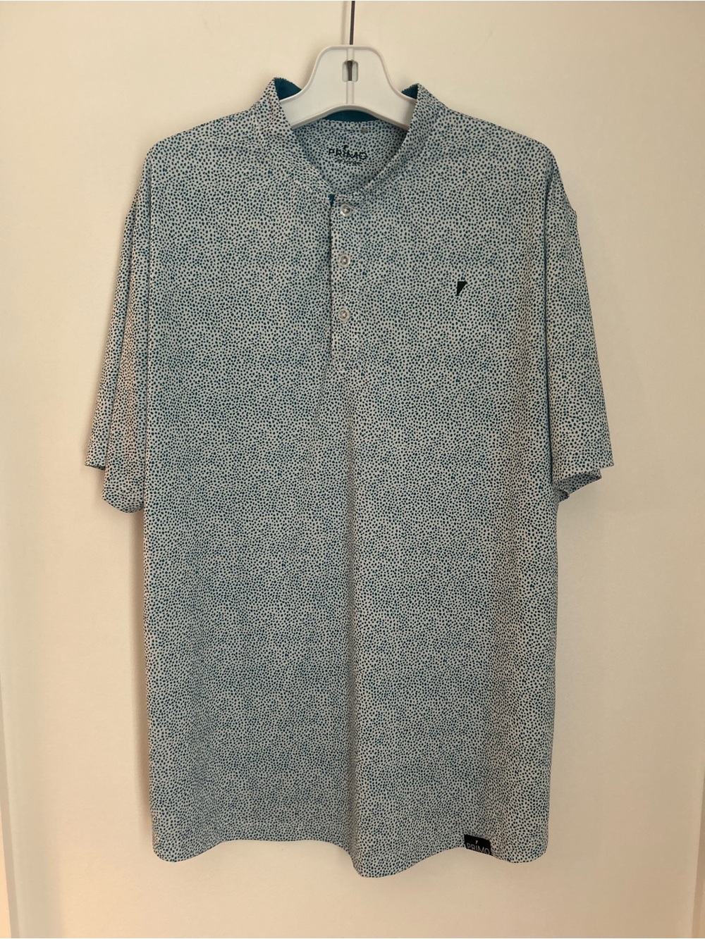 Primo Golf Polo Shirt Henley Blade Collar Size 2XL Blue and White Dot Print